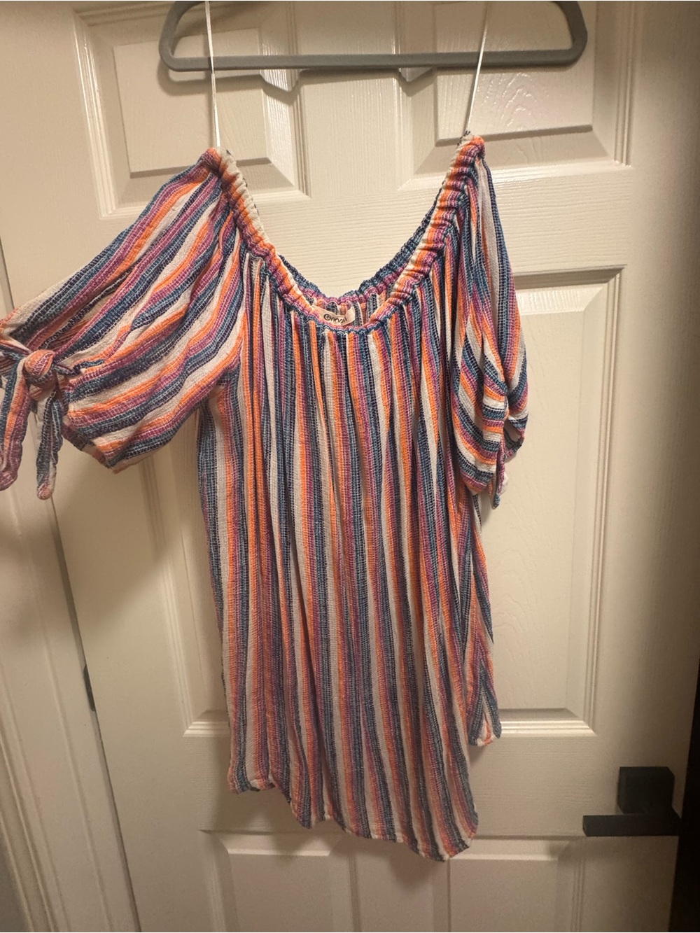 Rip Curl Off-The-Shoulder Multicolor Striped Sundress Medium